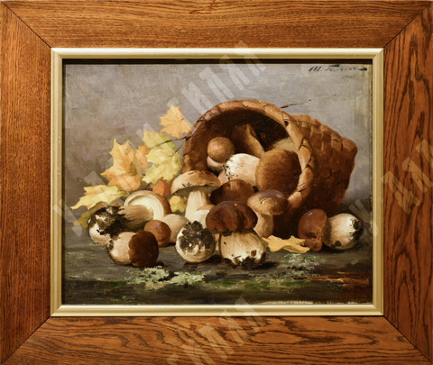 [Экспертиза ГРМ]. Галкин И. С. Натюрморт с белыми грибами. Холст, масло. Россия. 1904.