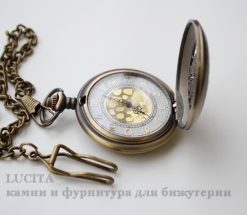 Часы на цепочке с филигранью (цвет - античная бронза) 65х46х16 мм ()