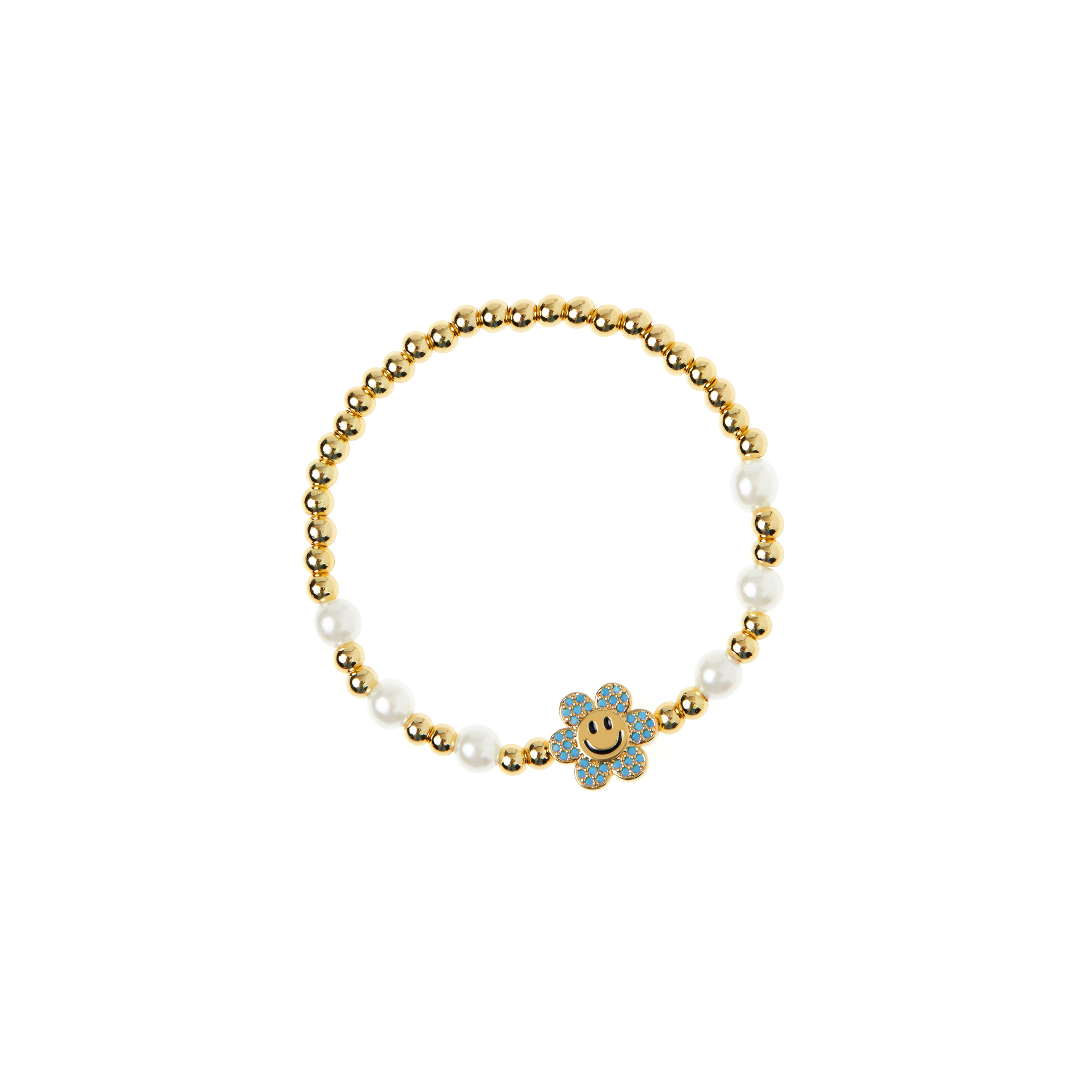 DÉJÀ VU Браслет Pearly Gold Smiley Flowers Bracelet - Blue déjà vu браслет crystal smiley face bracelet – blue