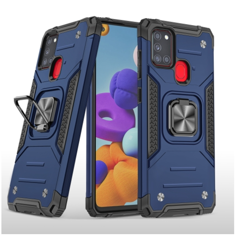 Противоударный чехол Strong Armour Case с кольцом для Samsung Galaxy A21s (Темно-синий)