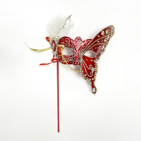 Маска бабочки 38см ChristmasDeLuxe premium collection красная/платиновая
