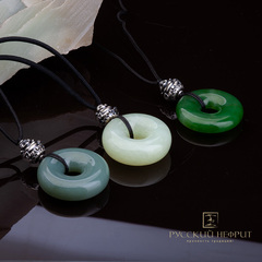 Диск Би Хотей. Нефрит морская волна. Серебро