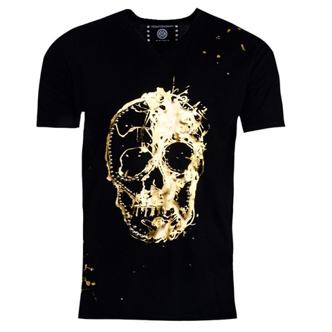 The Saints Sinphony | Футболка мужская GOLD SKULL HAND PAINTED TS3351 перед арт череп