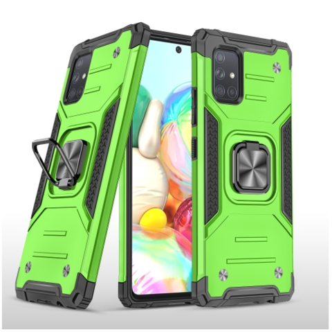 Противоударный чехол Strong Armour Case с кольцом для Samsung Galaxy A71 (Салатовый)