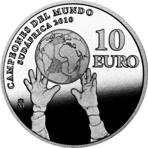 10 евро Чемпионат мира по футболу ЮАР 2010 г. Вратарь Испания 2010 г. Proof