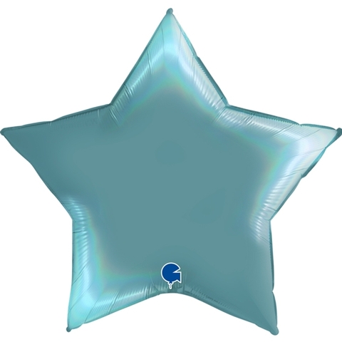 Воздушный шар звезда большая, Лазурный Голубой, голография, 91 см