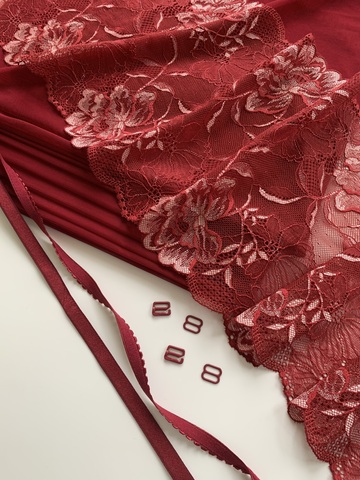 Кружево эластичное бордо/цветы 21 см