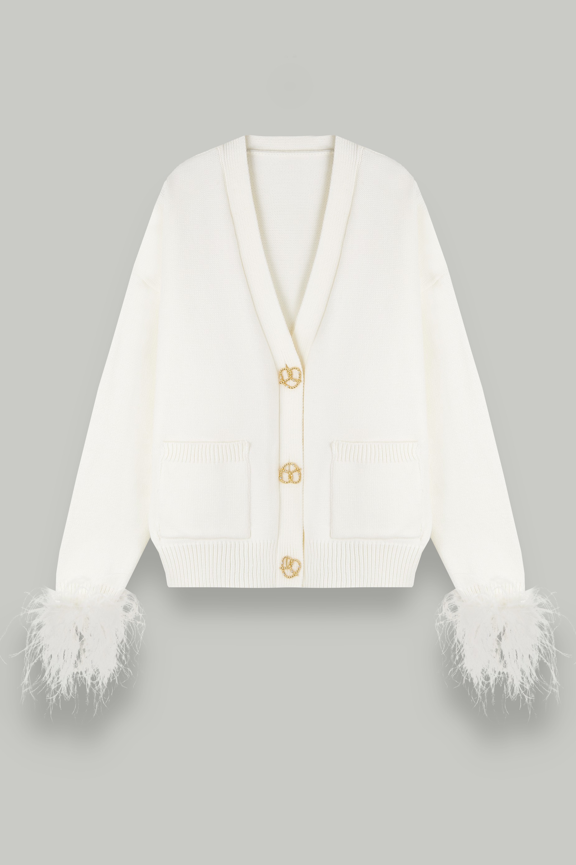 Кардиган вязаный с перьями, молочный