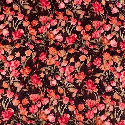 В ПУТИ, ТЮЛЬПАНЫ НА БОРДОВО-ШОКОЛАДНОМ ФОНЕ - 100% хлопок