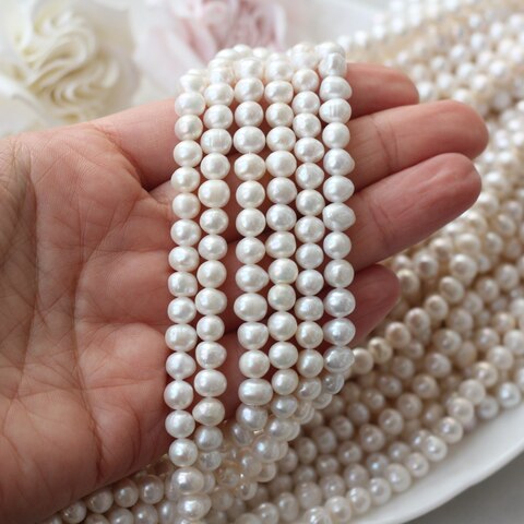 Жемчуг натуральный речной, приплюснутый, 6-7 мм, 1 нить, Ж010