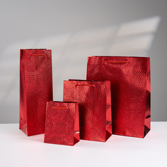 Пакет подарочный S вертикальный, Фактура кожи, Дизайн №1, Красный, Металлик, 18*23*10 см (Д*В*Ш), 1 шт.