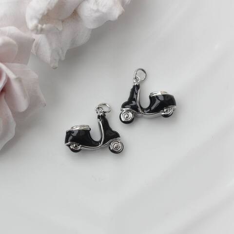 Подвеска Скутер с чёрной эмалью, 20*18 мм, родий, П1005