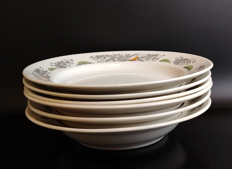 Набор из 6 тарелок (3 суповые и 3 под горячее), фарфор ЗИК, Конаково, "птички", винтаж времен СССР 1974-1991 гг