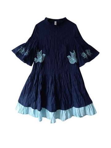 Авила. Платье льняное темно-синее с вышивкой 