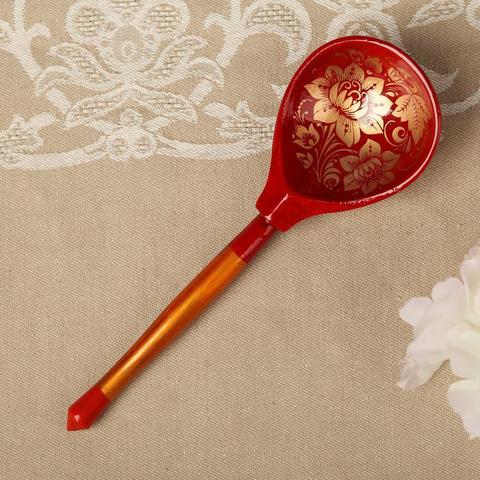 Ложка деревянная, трафаретная, красная