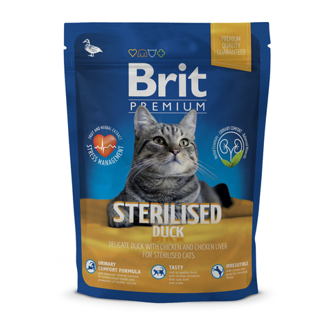 Brit Premium Cat Sterilised сухой корм для стерилизованных кошек(утка, курица и куриная печень) 300г