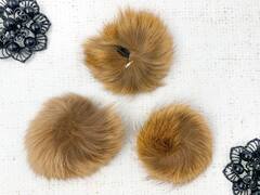 Меховой помпон лиса, d 4,4 см, светло-коричневый