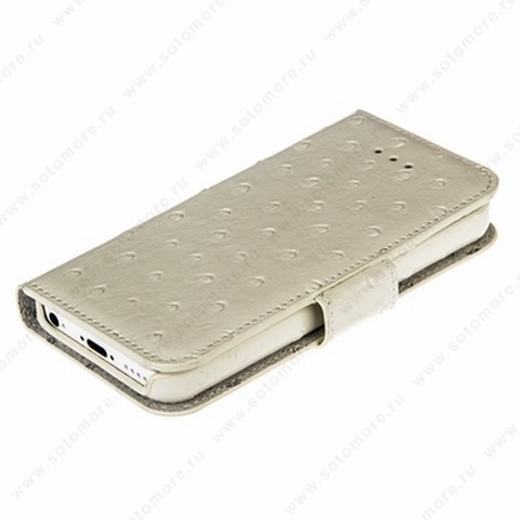 Чехол-книжка Melkco для iPhone SE/ 5s/ 5C/ 5 Leather Case Wallet Book Type (Ostrich Print pattern - White)