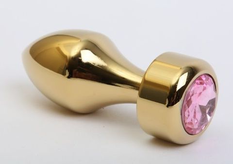 Золотистая анальная пробка с широким основанием и розовым кристаллом - 7,8 см. - 4sexdreaM 47443