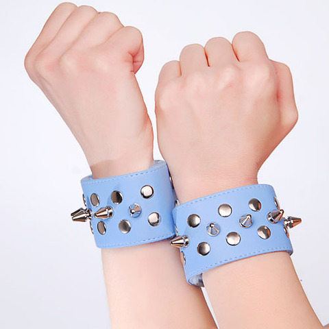 Голубые напульсники с шипами и заклепками - Sitabella BDSM accessories 5016-5