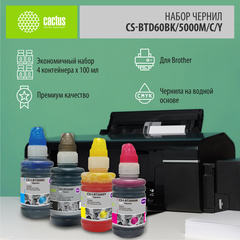 Чернила Cactus CS-BTD60BK/5000M/C/Y Голубой / Cyan/Пурпурный / Magenta/желтый/черный набор 4x100мл для Brother DCP-T300/T500W/T700W/MFC-T800W