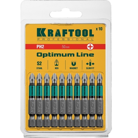 KRAFTOOL OPTIMUM PH 2, 50 мм, 10 шт, Биты (26122-2-50-10)