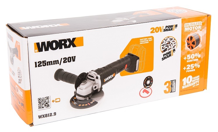 Угловая шлифмашина аккумуляторная WORX WX812.9, 125мм, 20В, бесщеточная без АКБ и ЗУ