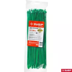 ЗУБР КС-З1, 3.6 x 300 мм, нейлон РА66, 100 шт, зеленые, кабельные стяжки, Профессионал (309060-36-300)