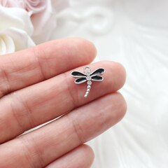 Подвеска Стрекоза с эмалью и фианитами чёрная 14*15 мм, родий, П1016
