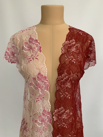 Кружево эластичное бордо/цветы 21 см