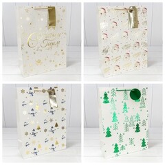
          Пакет подарочный 33 х 45 х 15 см Набор 4 шт "Новый год" с тиснением (Белый)