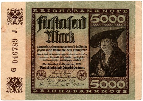 Банкнота Германия, Веймарская республика 5000 марок 1922 год