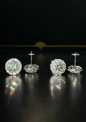 Серьги- пусеты круглые из серебра 925 пробы с муассанитами