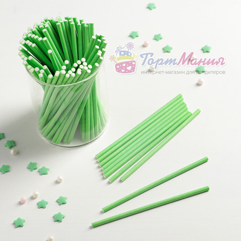 Палочки бумажные для Cake pops (зеленые, 10 см, 50 шт)