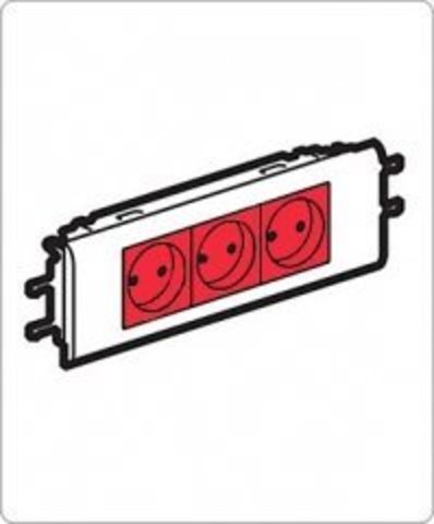 Розетка 3 х 2К+3 для установки в кабель-канале - автоматические клеммы - с механической блокировкой. Цвет Красный. Legrand Mosaic (Легранд Мозаик). 077453