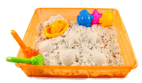 Контейнер с формочками - для игр и хранения песка. Цвет - голубой, оранжевый