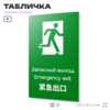 Табличка Запасный выход, на дверь и стену, информационная и мультиязычная (русский, английский, китайский), серия GLOBAL, 25х15 см, Айдентика Технолоджи