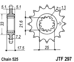Звезда передняя JTF297.15RB под 525 цепь для Honda CB 400