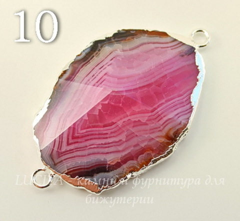 Коннектор (1-1) Агат с огранкой с фольгой (цвет - серебро) (№10 (53х31 мм))