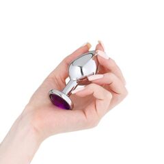 Серебристая металлическая анальная пробка с фиолетовым кристаллом - 8 см. - 