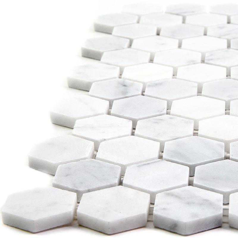 4M088-DP Carrara Шестиугольная мозаика из мрамора 4 мм Natural i-Tilе белый светлый соты глянцевый