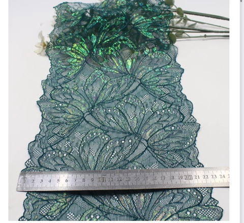 Кружево эластичное изумруд/люрекс 22 см