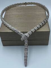 84052- Колье ЗМЕЯ (плоская) из стали с цирконами, качество lux, коллекция SERPENTI