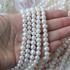 Жемчуг натуральный речной, круглый, 7-8 мм, 1 нить, Ж012