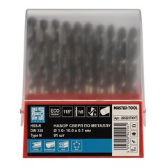Набор сверл по металлу 1-10мм 91шт DIN338 HSS 118° (пл. кейс) H-Tools 205223TXHT