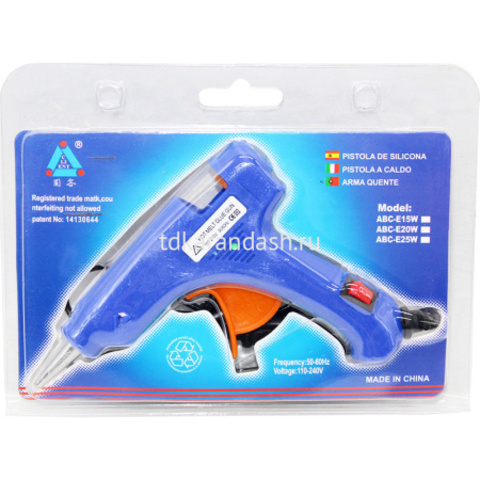 Пистолет клеевой электрический (20Вт) 13х11х2см диаметр 0,7см, металл. наконечник, 1 шт.