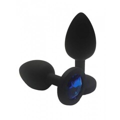 Анальная пробка из чёрного силикона с синим кристаллом (размер S)