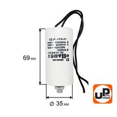 Конденсатор UNITED PARTS CBB60, 12 мкФ, 450В, гибкие выводы, шпилька М8 (90-1002)