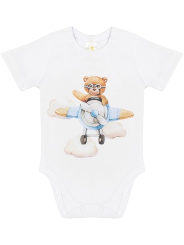 Трикотажное боди с коротким рукавом "Мишка-пилот"