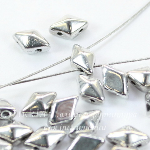 Бусина DiamonDuo Ромб с 2 отверстиями, 8х5 мм, серебристая